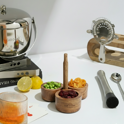 CAR-O-BAR Premium Wooden Serving Bowl Caddy Set | Natural Finish | Set of 3