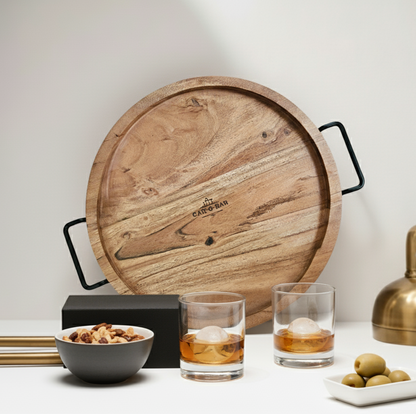 Car-O-Bar Premium Wooden Serving Tray Platter with Handle | Natural Finish