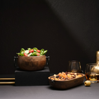 CAR-O-BAR Premium Wooden Serving Bowl Set of 2 with Handles | Rustic Natural Finish