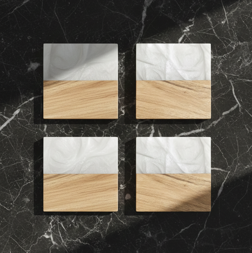 Car-O-Bar Wood & Resin Coasters for Glasses -Set of 4