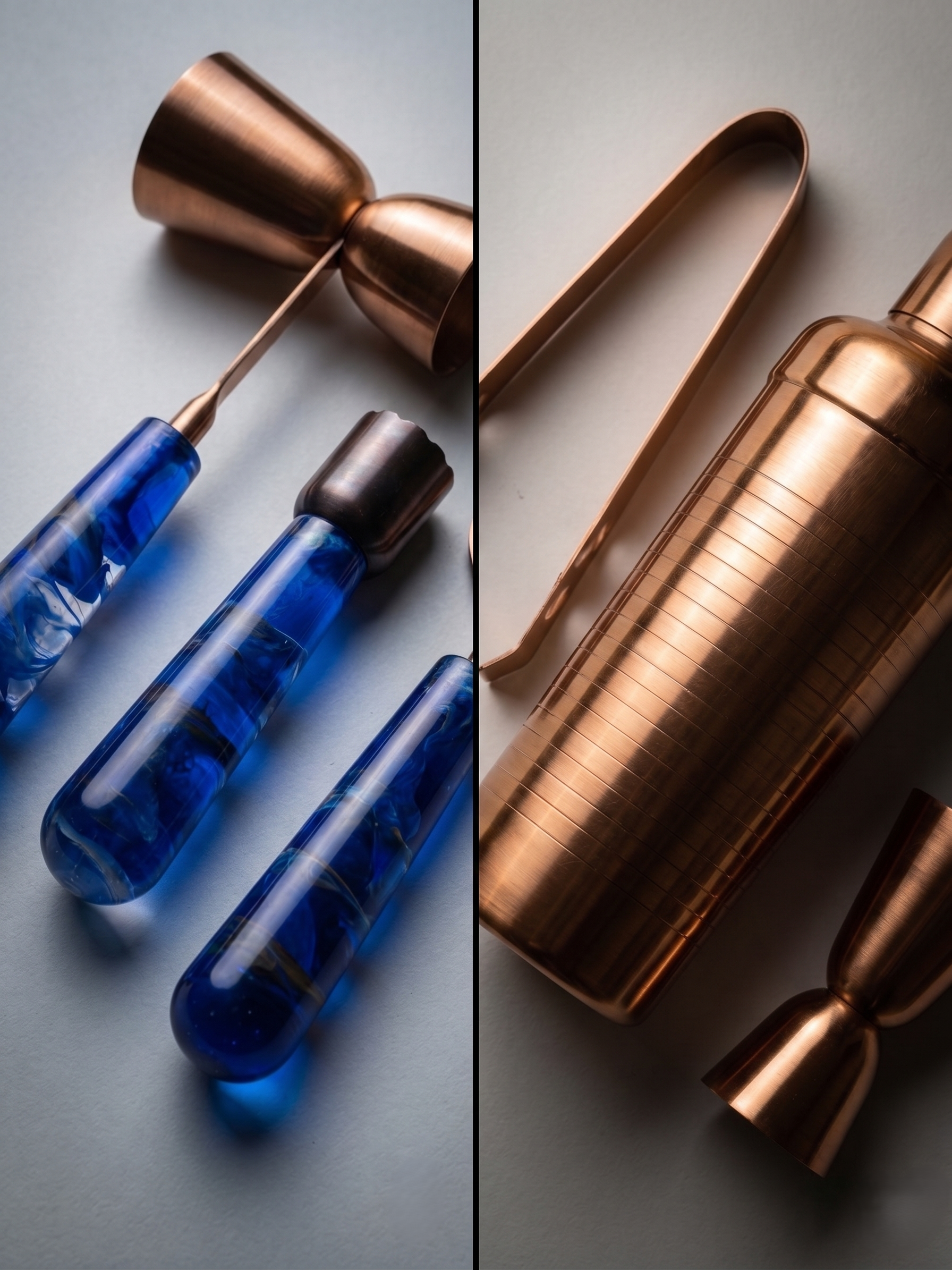 Car-O-Bar Copper Gold & Blue Bar Set | 5 Piece Bartender Kit