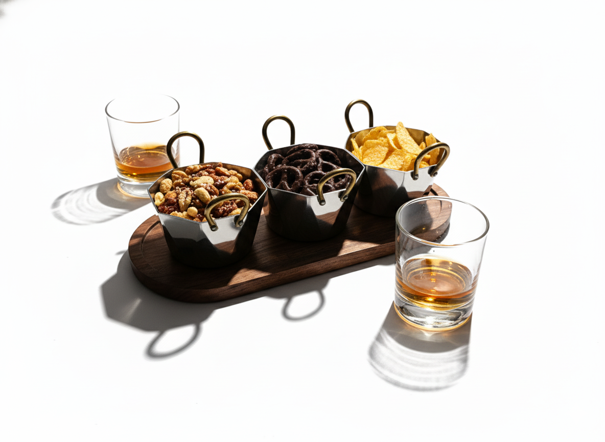 CAR-O-BAR Set of 3 Premium Steel Serving Bowl with Platter | Hexagonal Silver Finish