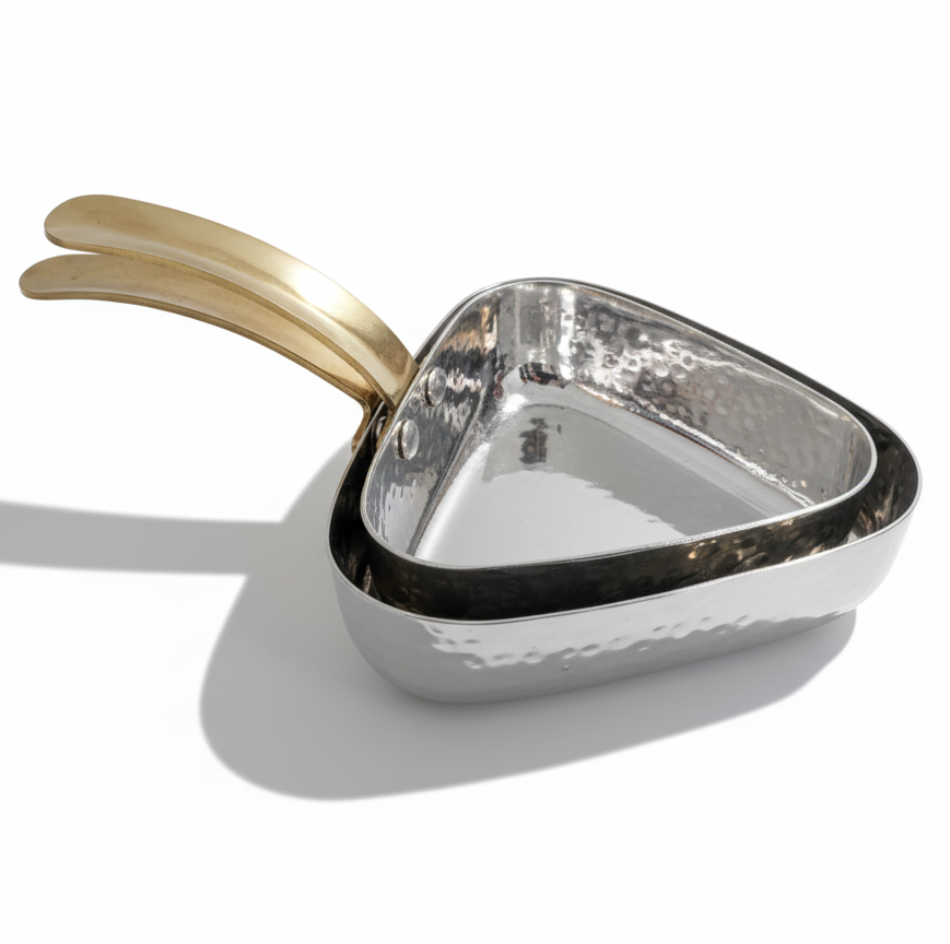 CAR-O-BAR Premium Set of 2 Steel Serving Pan with Handle | Hammered Silver Finish