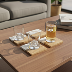Car-O-Bar Wood & Resin Coasters for Glasses -Set of 4
