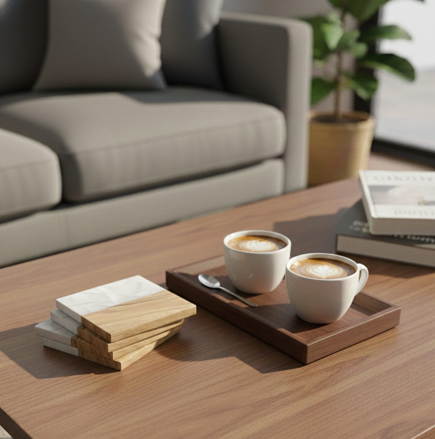 Car-O-Bar Wood & Resin Coasters for Glasses -Set of 4