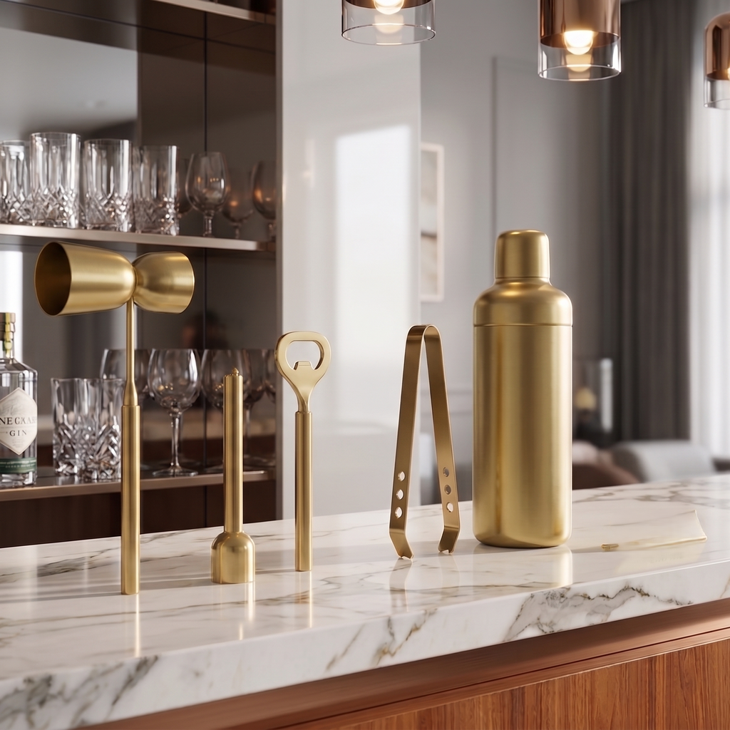 Car-O-Bar Gold Bar Set | 5 Piece Bartender Kit Gift Set