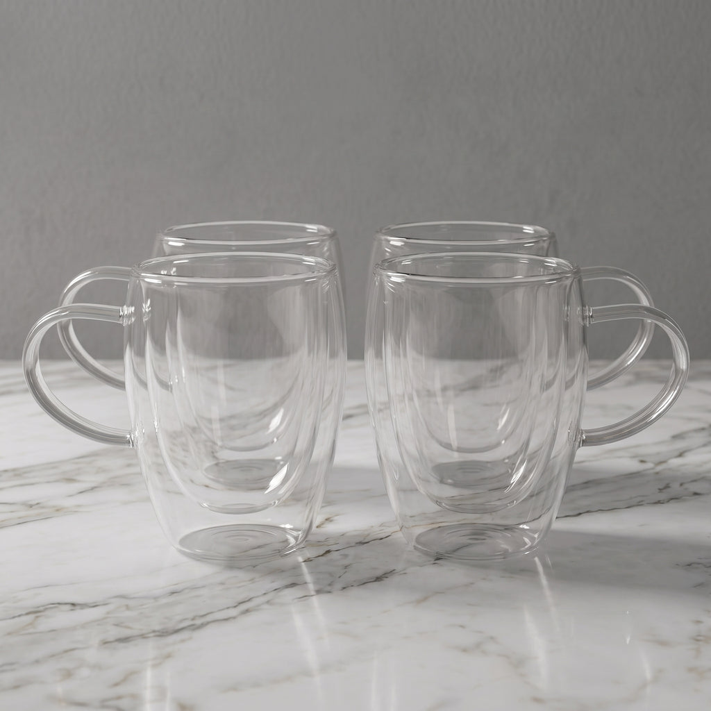 CAR-O-BAR Double Walled Glass Mugs - 300 ml Insulated Mugs for Hot & Cold Drinks