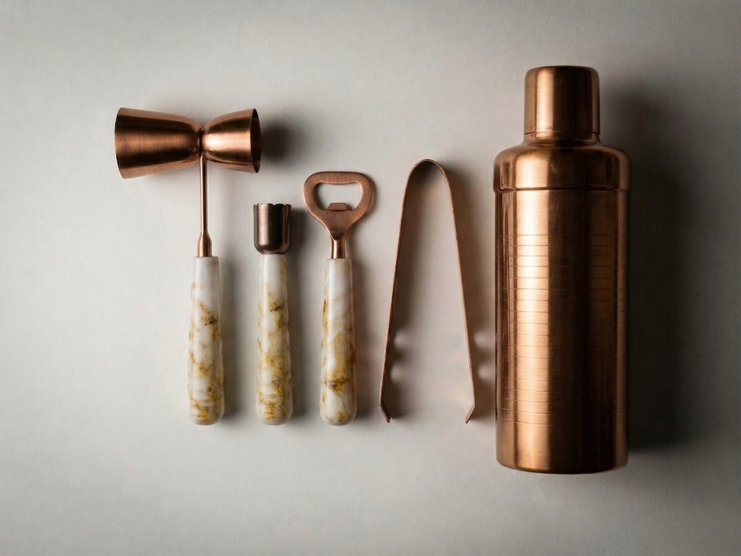 Car-O-Bar Copper Gold & White Bar Set | 5 Piece Bartender Kit