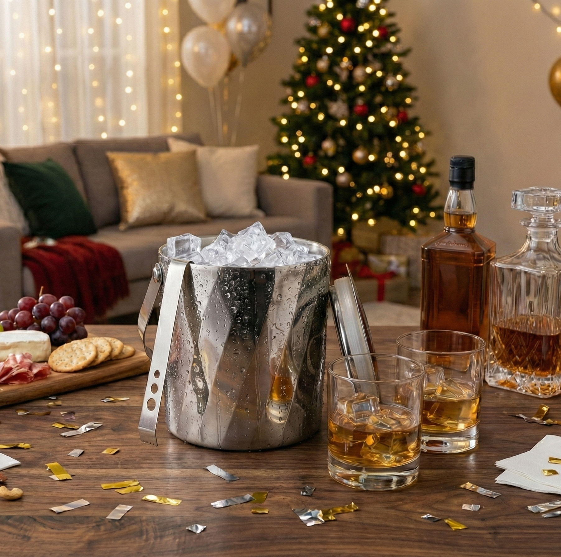 Car-O-Bar Rippled Finish Stainless Steel Ice Bucket with Tong - 1500 ml