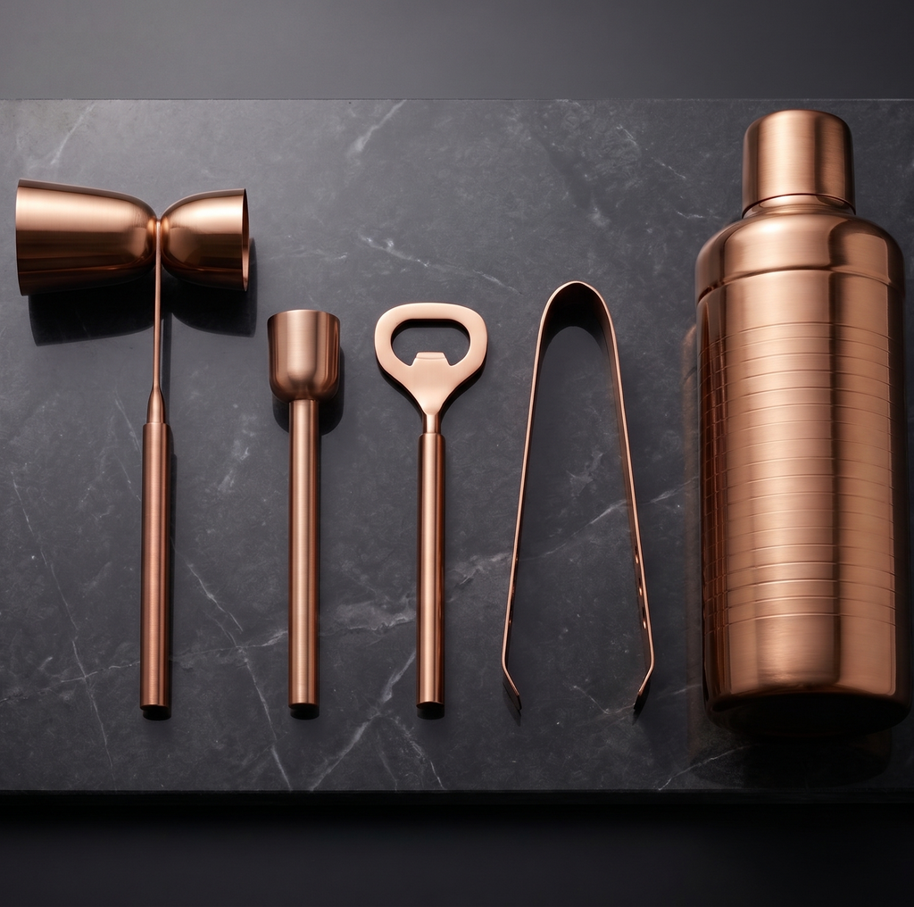 Car-O-Bar Copper Gold Bar Set | 5 Piece Bartender Kit Gift Set