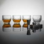 Car-O-Bar Gift Set | Set of Premium Whiskey Glasses with Steel Whiskey Cubes Peg Measurer and Ice Tong