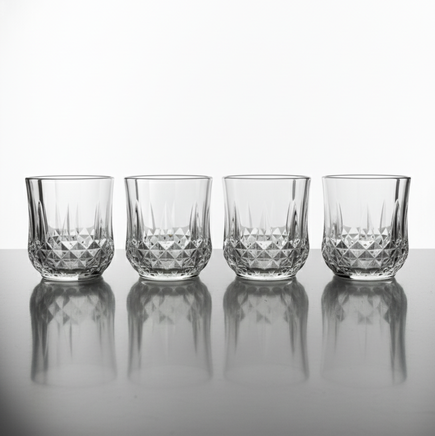 CAR-O-BAR Tipsy Whiskey Glass | Crystal Cut Design | Set of 4