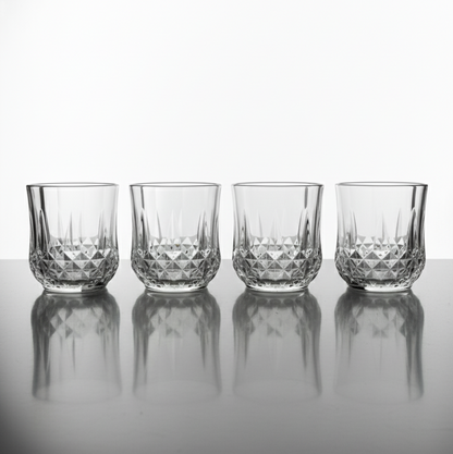 CAR-O-BAR Tipsy Whiskey Glass | Crystal Cut Design | Set of 4