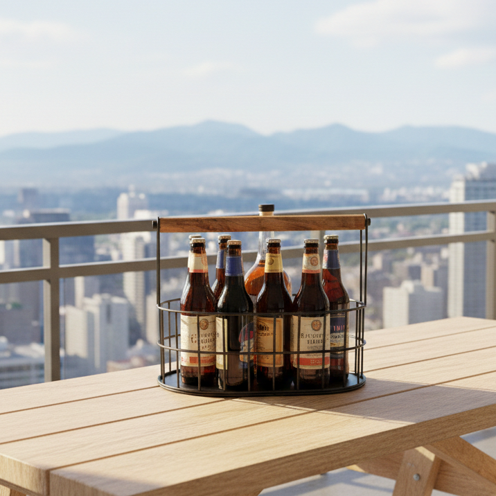 Car-O-Bar Beer Caddy | Multipurpose Basket With Wooden Handle for Home