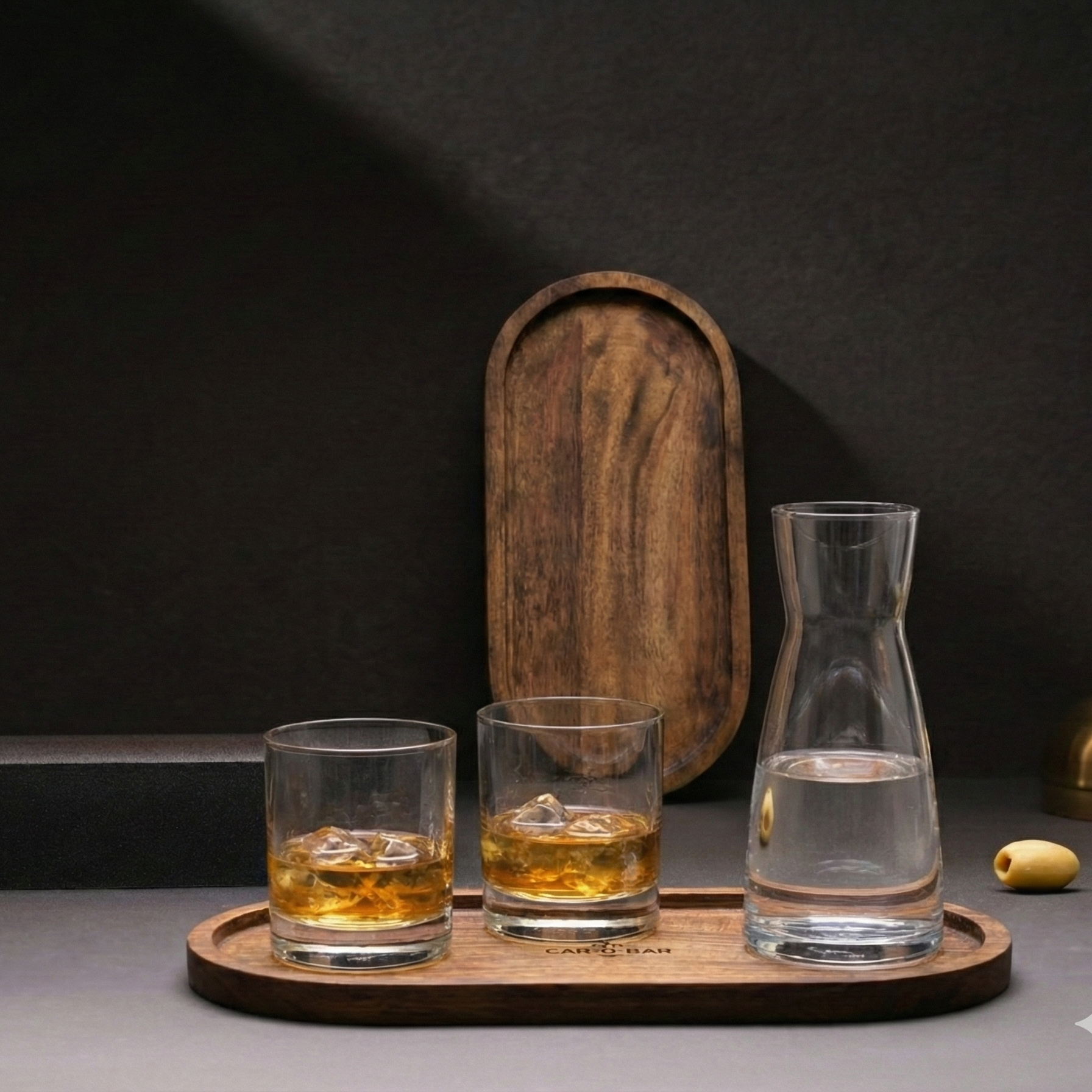 Car-O-Bar Premium Wooden Serving Tray Platter Set of 2