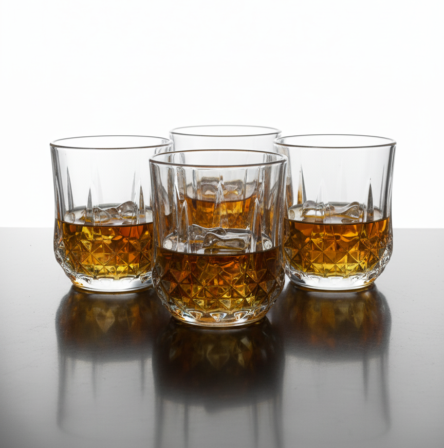 CAR-O-BAR Tipsy Whiskey Glass | Crystal Cut Design | Set of 4