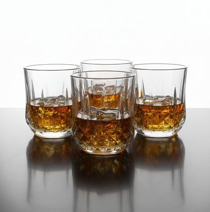CAR-O-BAR Tipsy Whiskey Glass | Crystal Cut Design | Set of 4