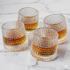 Car-O-Bar Tipsy Whiskey Glass | Fluted Check Design Rotating Heavy Base | Set of 6 | 190ml