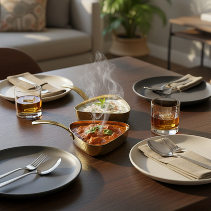 CAR-O-BAR Premium Set of 2 Steel Serving Bowls with Handle | Hammered Gold Finish