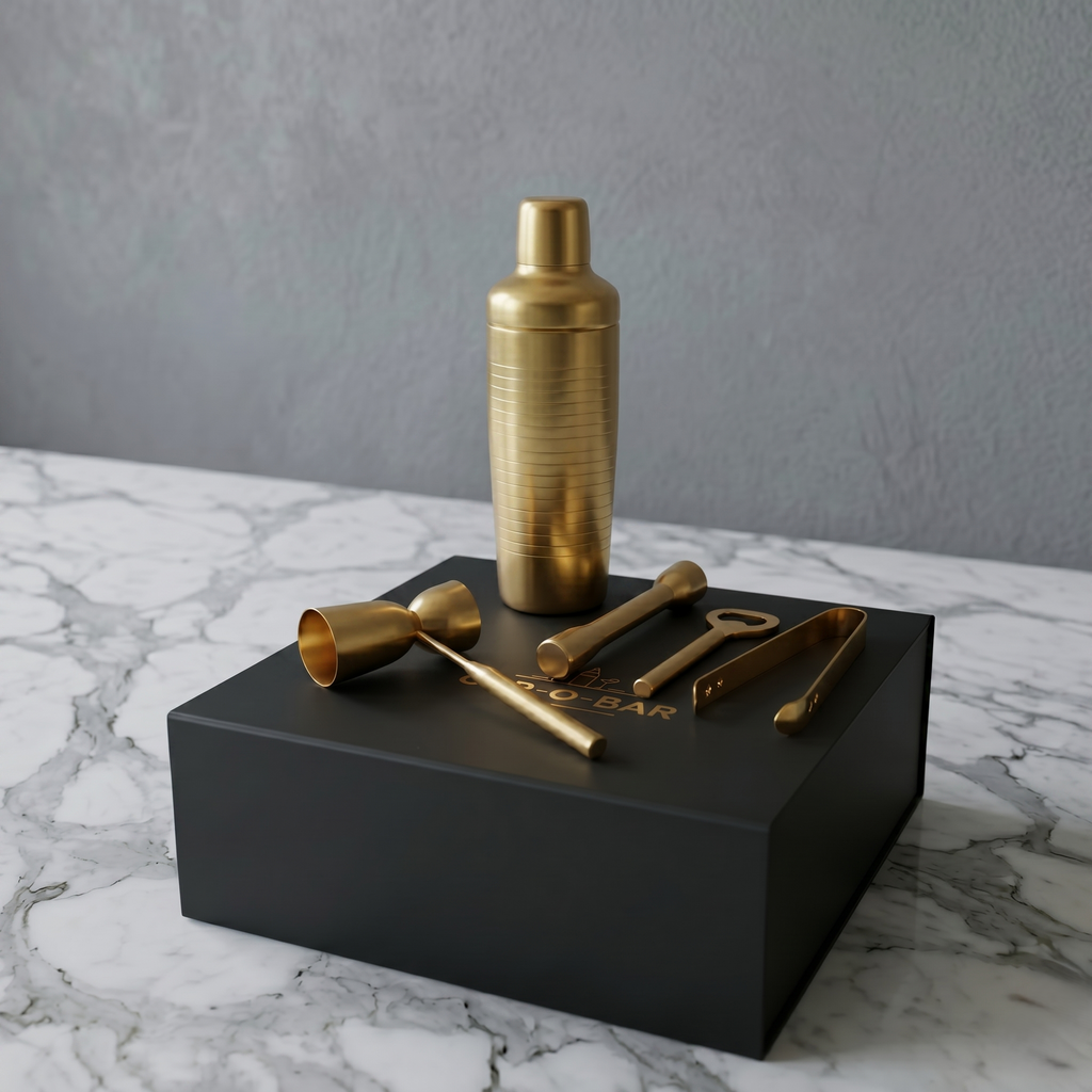 Car-O-Bar Gold Bar Set | 5 Piece Bartender Kit Gift Set