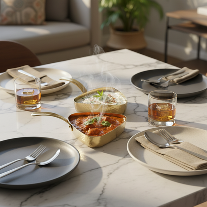 CAR-O-BAR Premium Set of 2 Steel Serving Bowls with Handle | Hammered Gold Finish