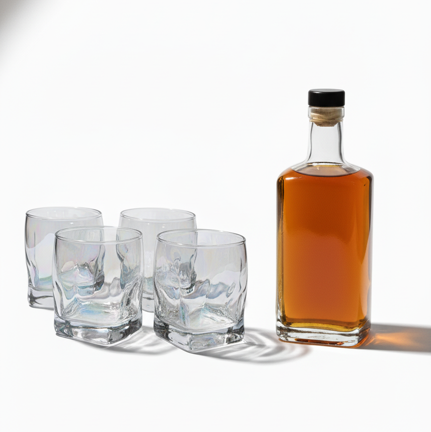 CAR-O-BAR Tipsy Whiskey Glass | Silver Coated Colour | Fluid Design | Set of 6 | 300ml