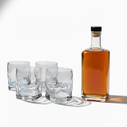 CAR-O-BAR Tipsy Whiskey Glass | Silver Coated Colour | Fluid Design | Set of 4