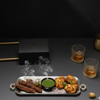 Car-O-Bar Premium Steel Serving Platter with Brass Handles | Hammered Design