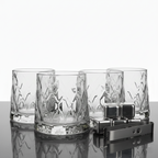 Car-O-Bar Gift Set | Set of Premium Whiskey Glasses with Steel Whiskey Cubes Peg Measurer and Ice Tong