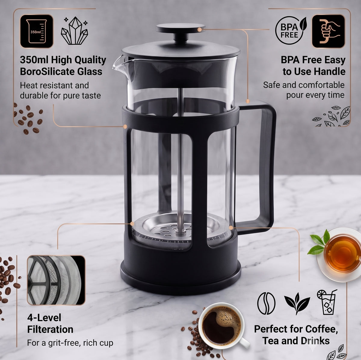 CAR-O-BAR French Press Coffee Maker For Home