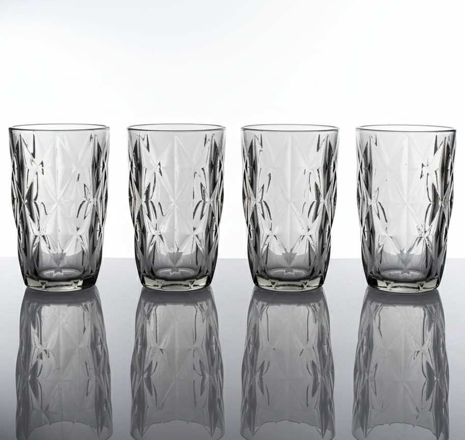 CAR-O-BAR Tipsy High Ball Glass | Blackish Grey Color | Set of 4 |  400 ml