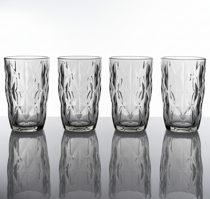 CAR-O-BAR Tipsy High Ball Glass | Balckish Grey Colour | Set of 4 | 340ml