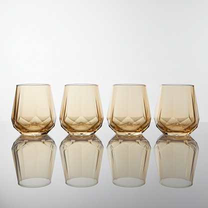 CAR-O-BAR Tipsy Whiskey Glass | Crystal Cut Design | Set of 4 | 240ml