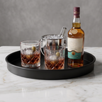 Car-O-Bar Premium Round Serving Tray | Black Round Tray for Bar & Coffee Table