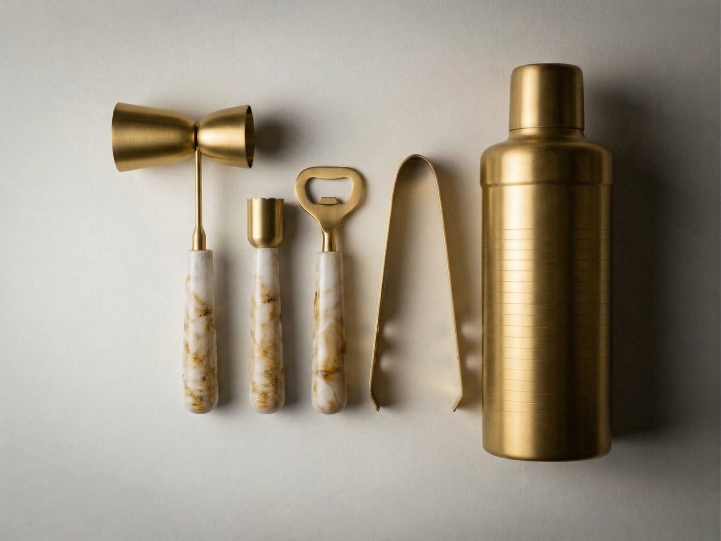 Car-O-Bar Gold & White Bar Set | 5 Piece Bartender Kit Gift Set