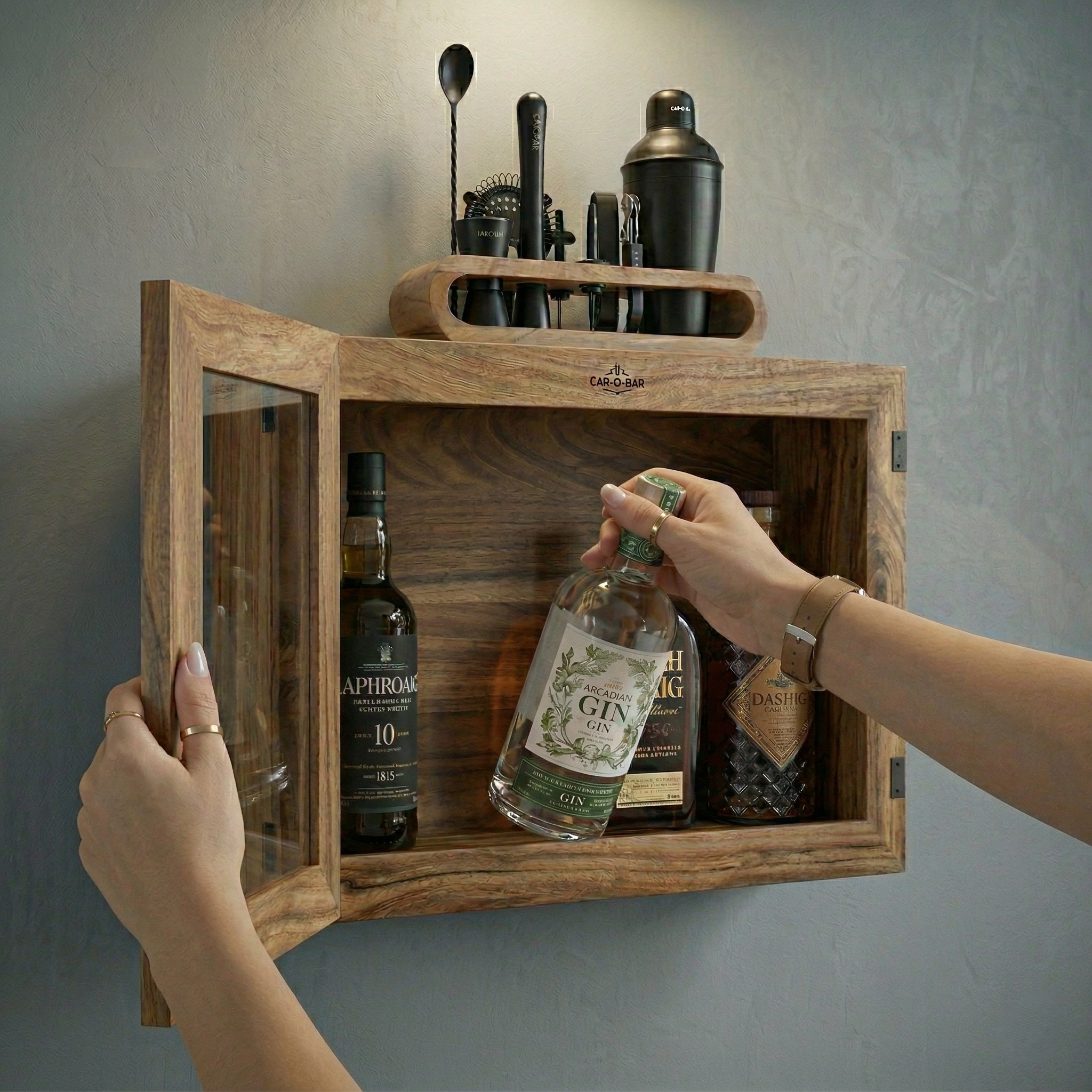 CAR-O-BAR Wooden Wall Mounted Bar Cabinet for Home