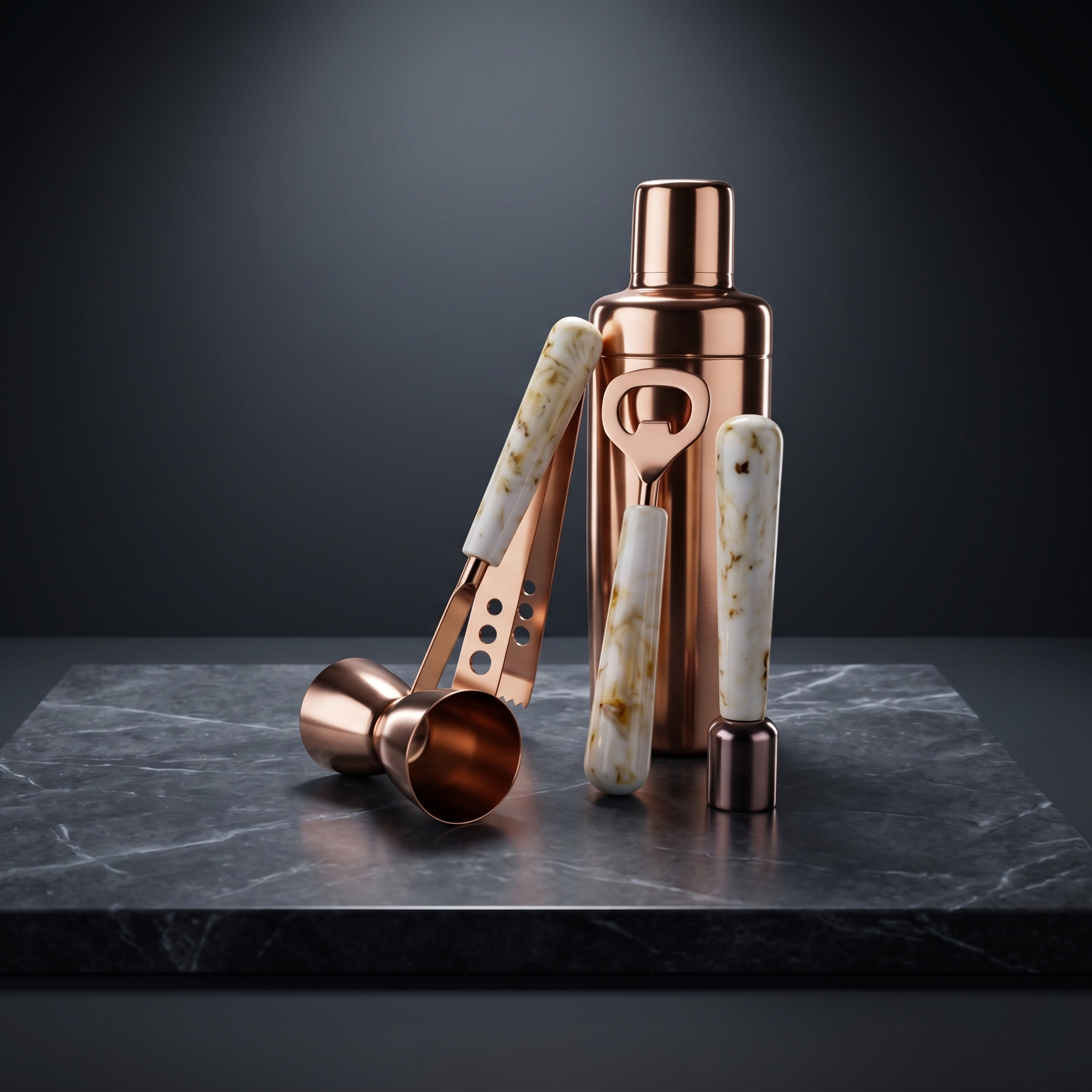 Car-O-Bar Copper Gold & White Bar Set | 5 Piece Bartender Kit