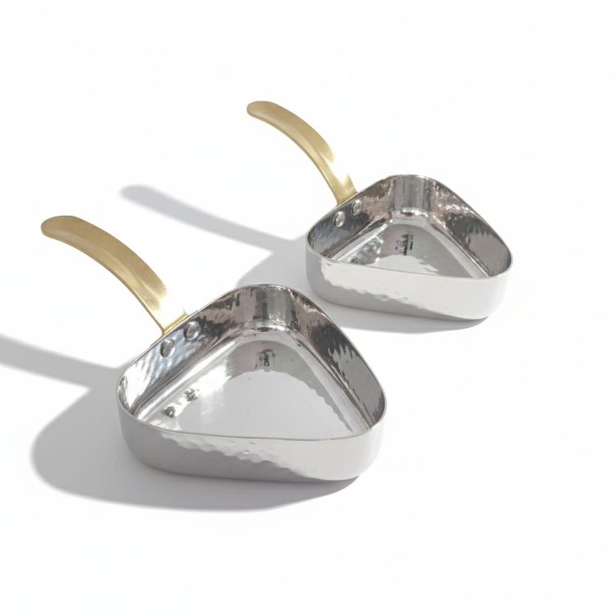 CAR-O-BAR Premium Set of 2 Steel Serving Pan with Handle | Hammered Silver Finish