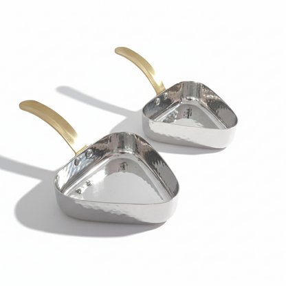 CAR-O-BAR Premium Set of 2 Steel Serving Pan with Handle | Hammered Silver Finish