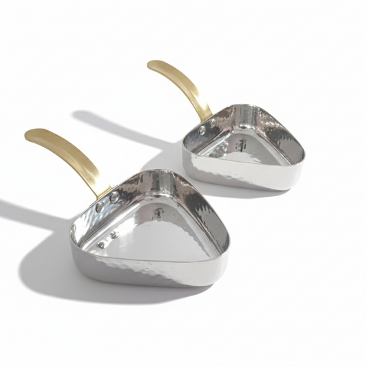 CAR-O-BAR Premium Set of 2 Steel Serving Pan with Handle | Hammered Silver Finish