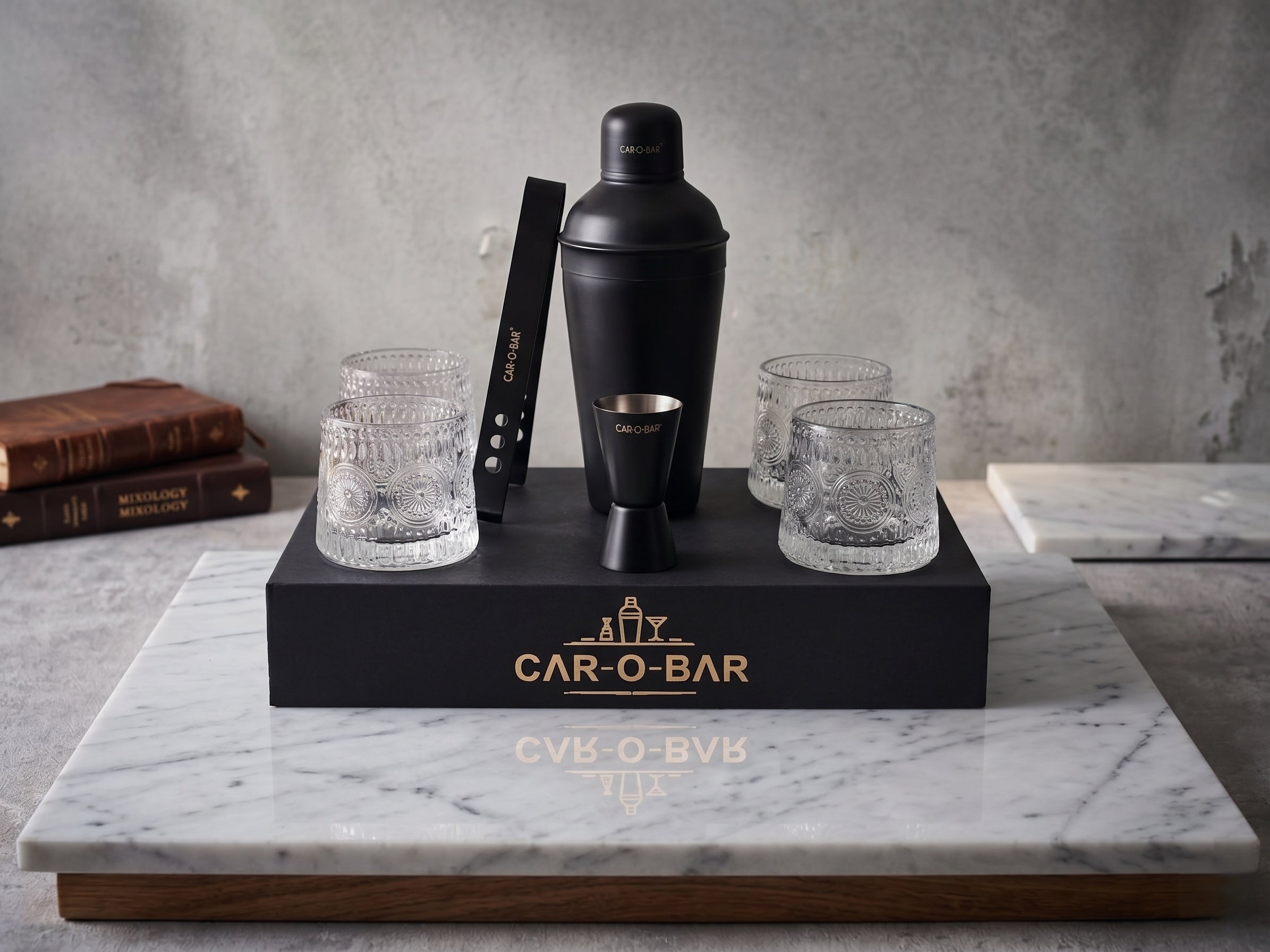 Car-O-Bar Black Bar Set with Glasses Gift Set