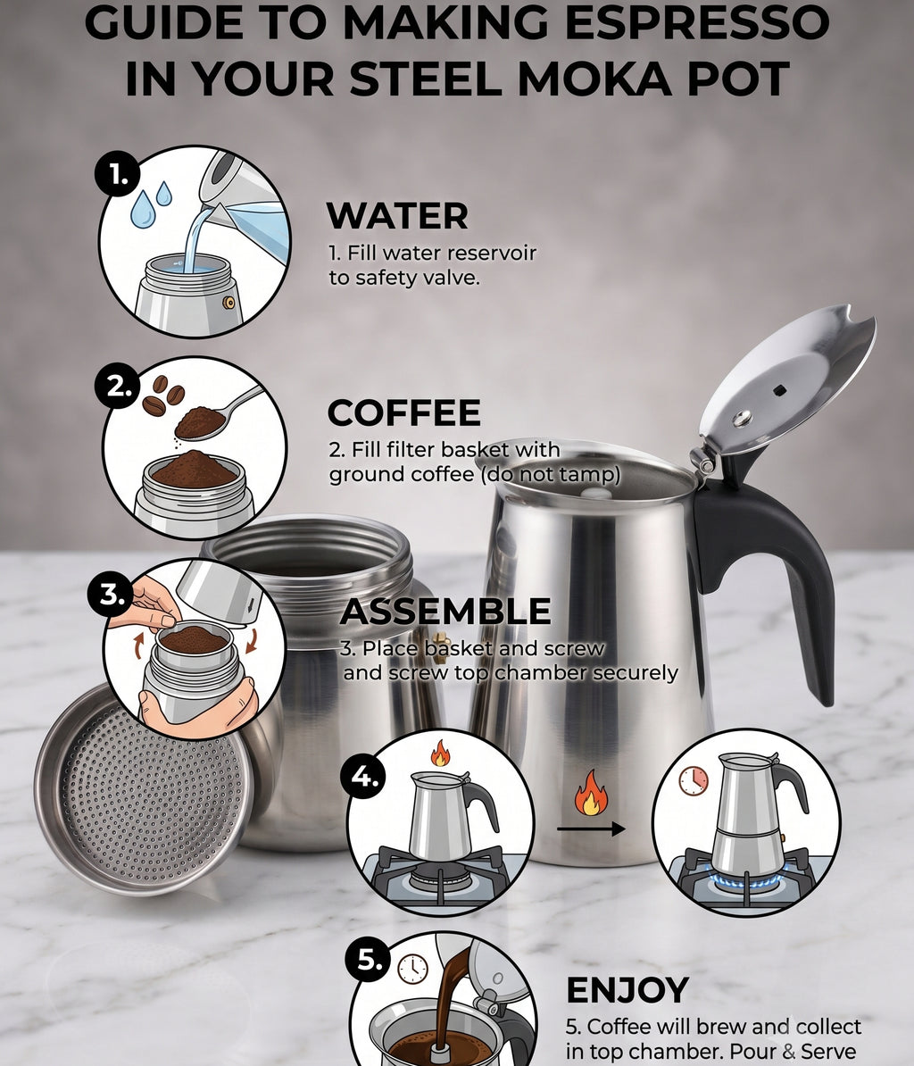 CAR-O-BAR Stainless Steel Moka Pot Coffee Maker For Home