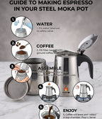 CAR-O-BAR Stainless Steel Moka Pot Coffee Maker For Home