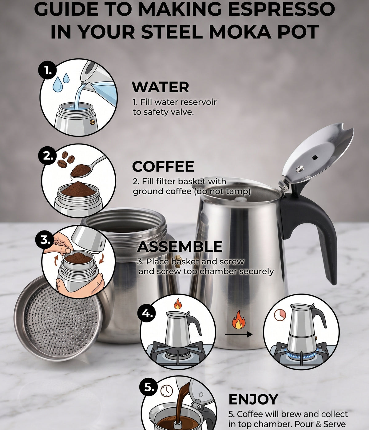 CAR-O-BAR Stainless Steel Moka Pot Coffee Maker For Home