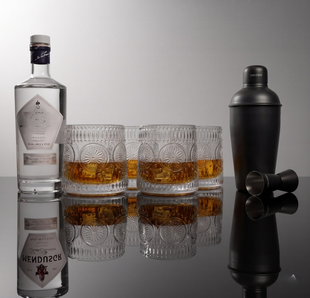 Car-O-Bar Black Bar Set with Glasses Gift Set