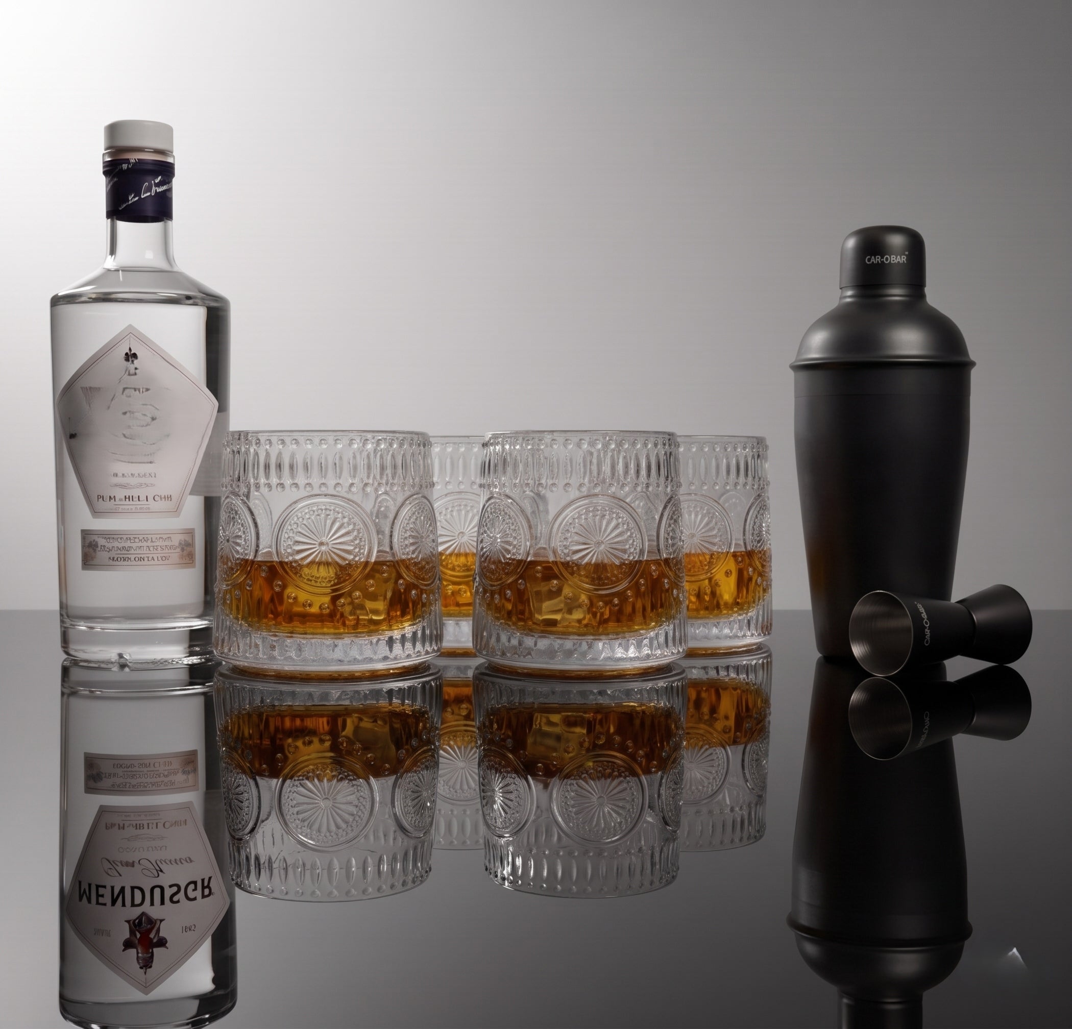 Car-O-Bar Black Bar Set with Glasses Gift Set