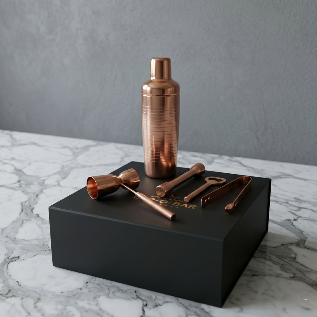 Car-O-Bar Copper Gold Bar Set | 5 Piece Bartender Kit Gift Set