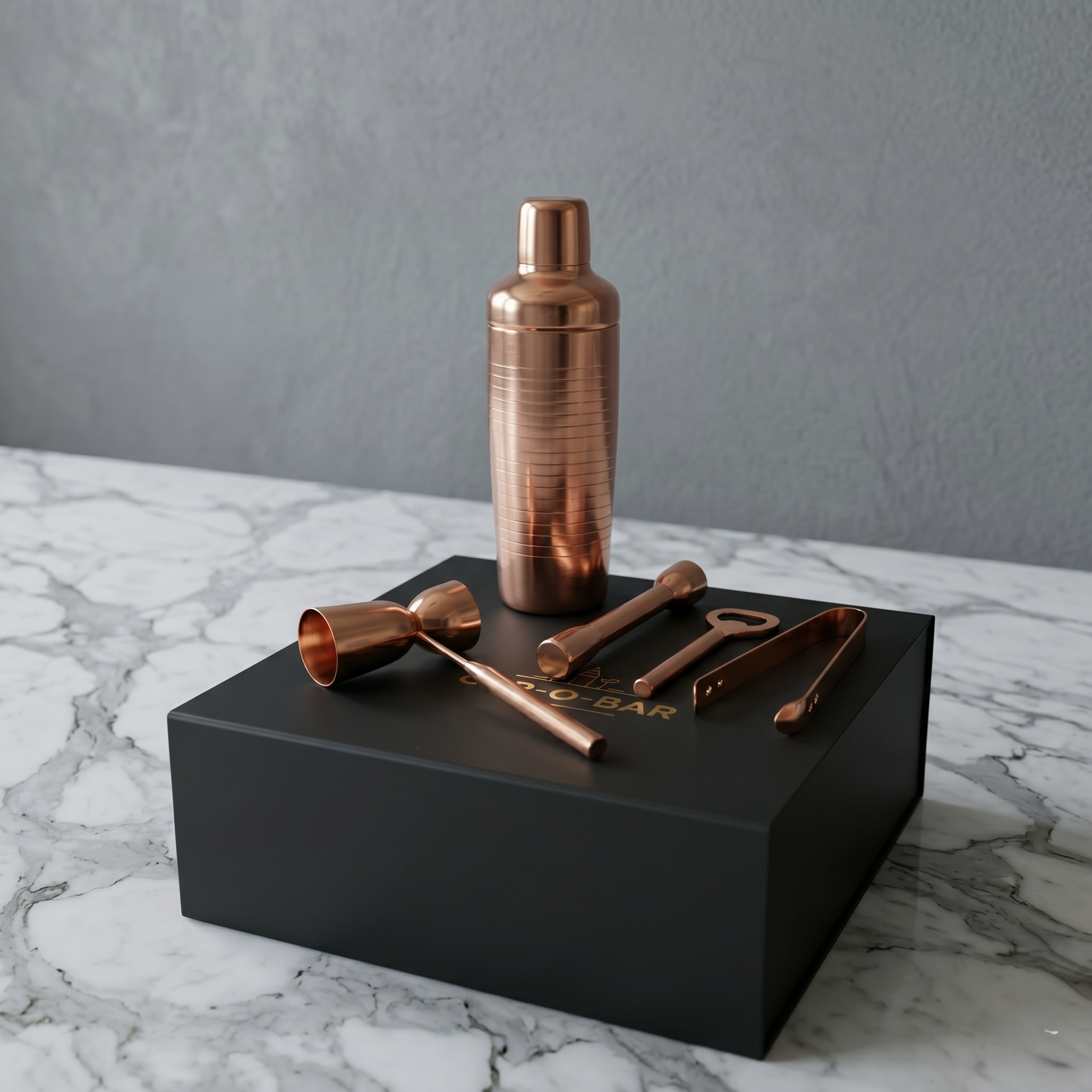 Car-O-Bar Copper Gold Bar Set | 5 Piece Bartender Kit Gift Set