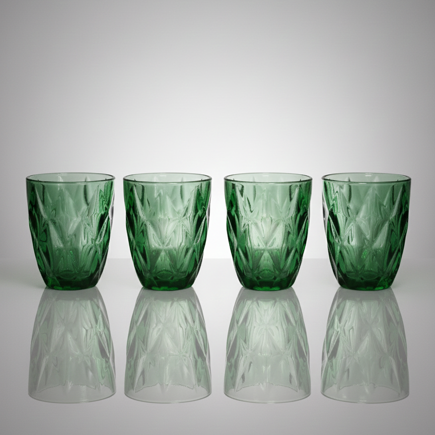 CAR-O-BAR Tipsy High Ball Glass | Green Colour | Set of 4 | 300ml