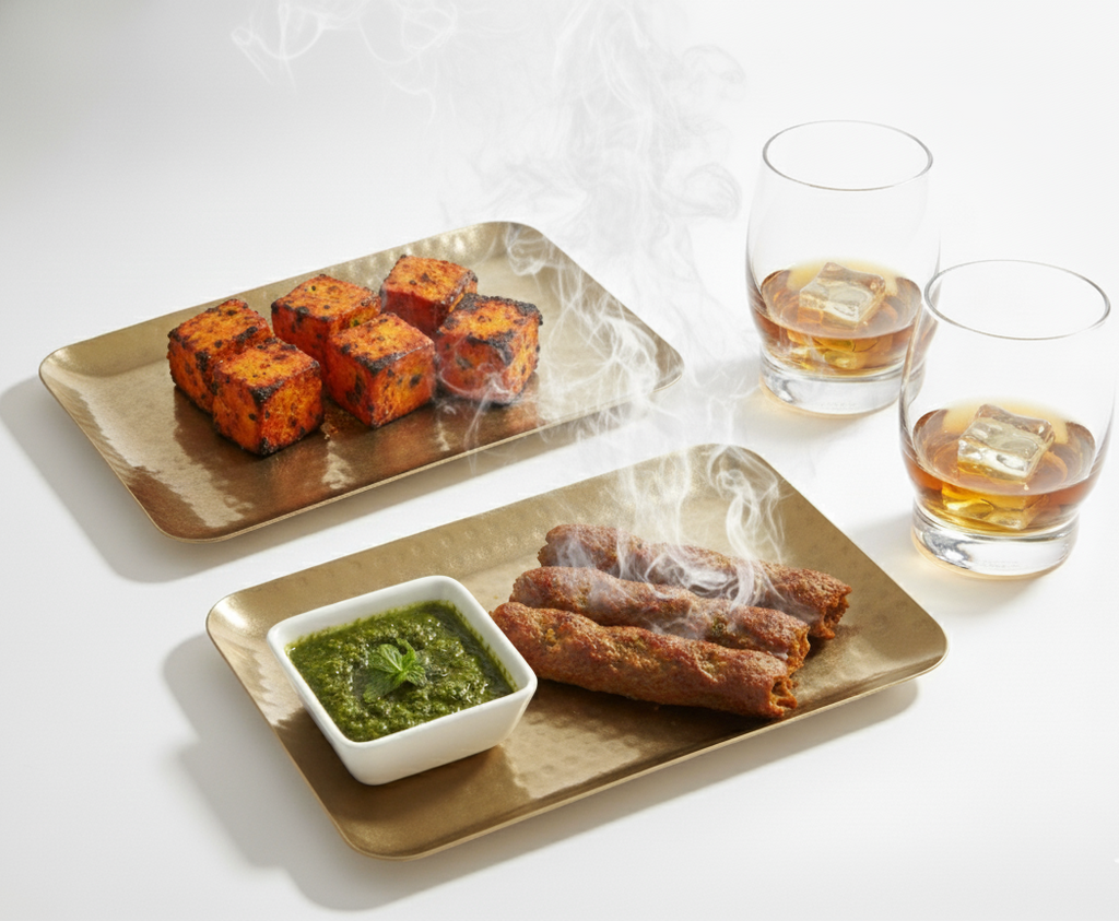 Car-O-Bar Set of 2 Premium Steel Serving Platter | Gold Finish | Hammered Design